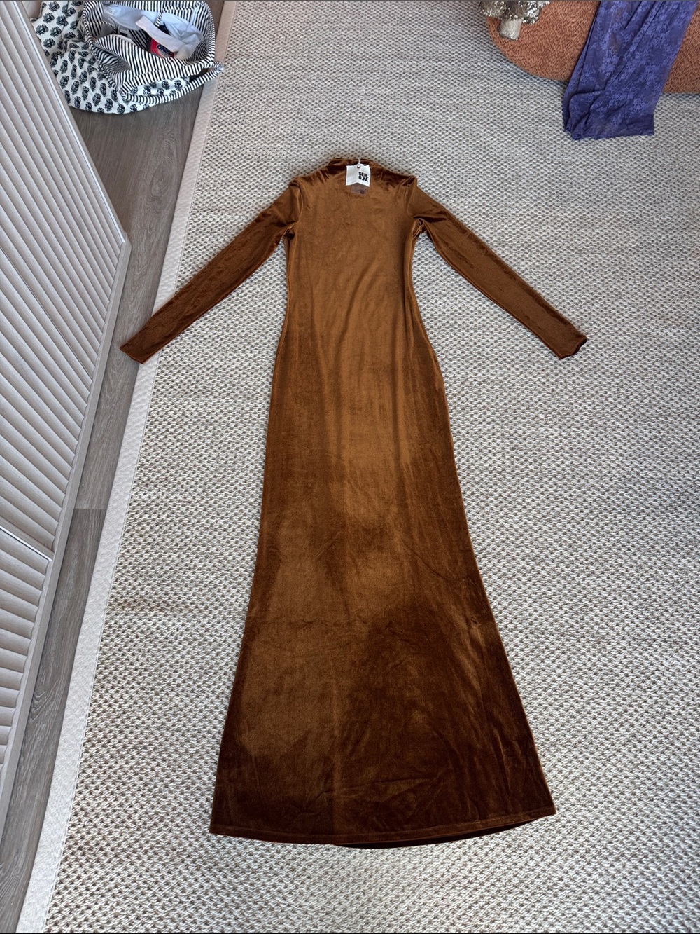 SER.O.YA Brown Velvet Long-Sleeve Maxi Dress